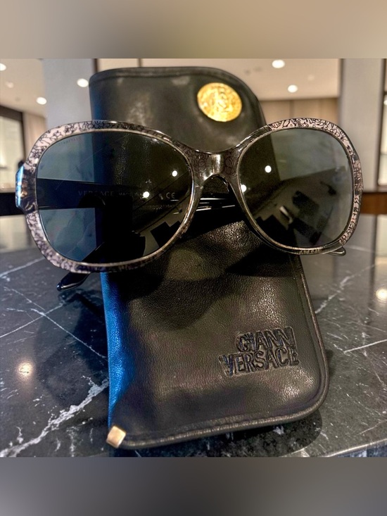 Versace Accessories - Versace Sunnies in Black & Gray Pattern, Oval Sunglasses, Versace Medusa Sleeve